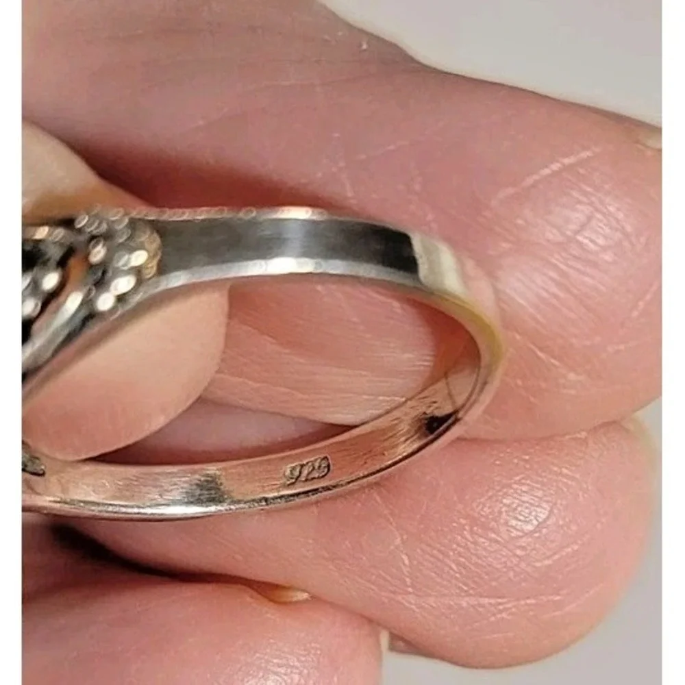 Sterling Silver 925 Onyx Ring Size 7 Black Stone Marquise Band Boho Jewelry‎